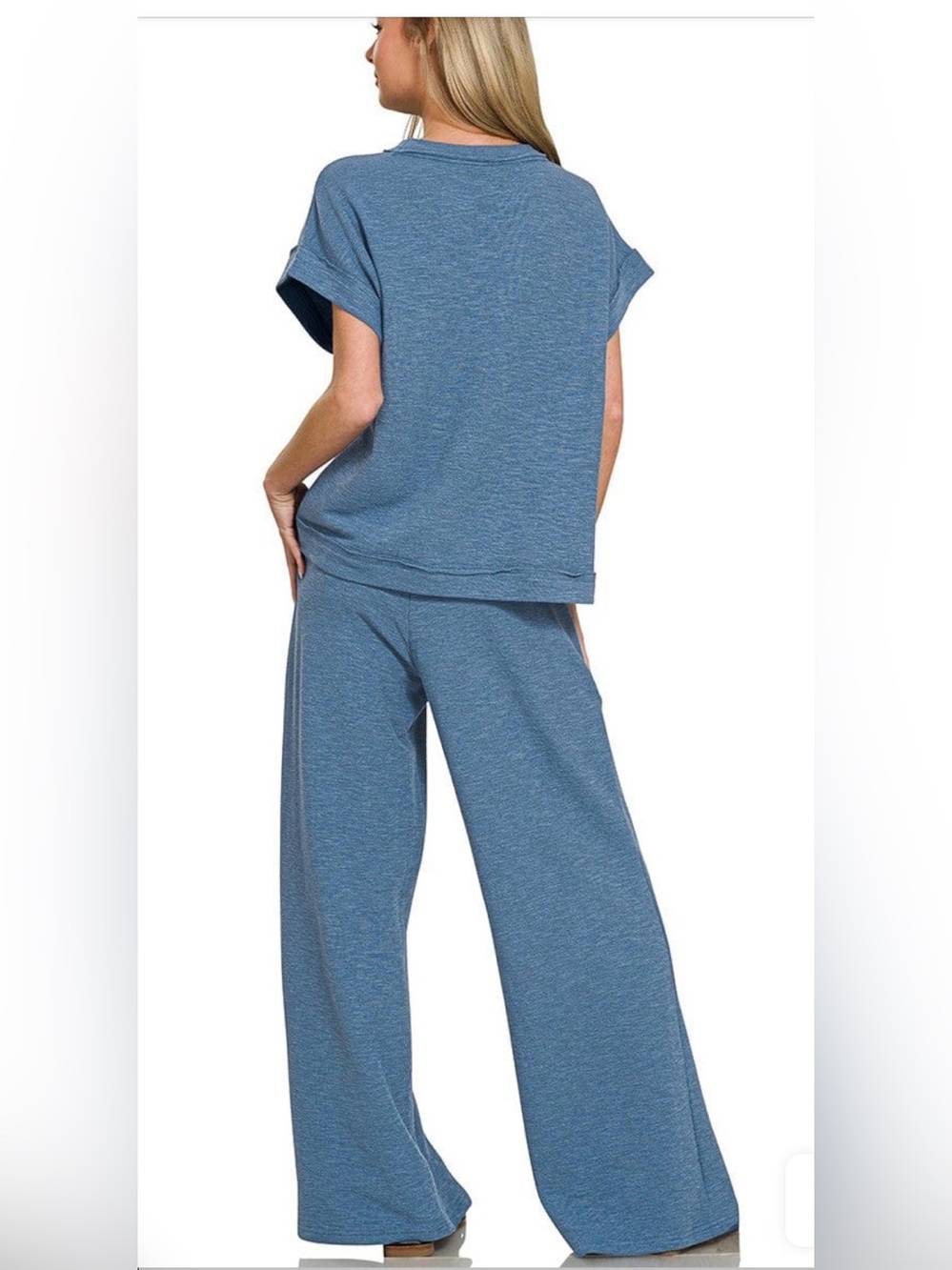 NWOT Zenana Dusty Blue Wide-Leg Lounge Set Medium - Picture 2 of 13